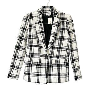 NEW Evereve Kennedy Blazer Jacket‎ Women’s Size XS Black Ivory Plaid Tweed
